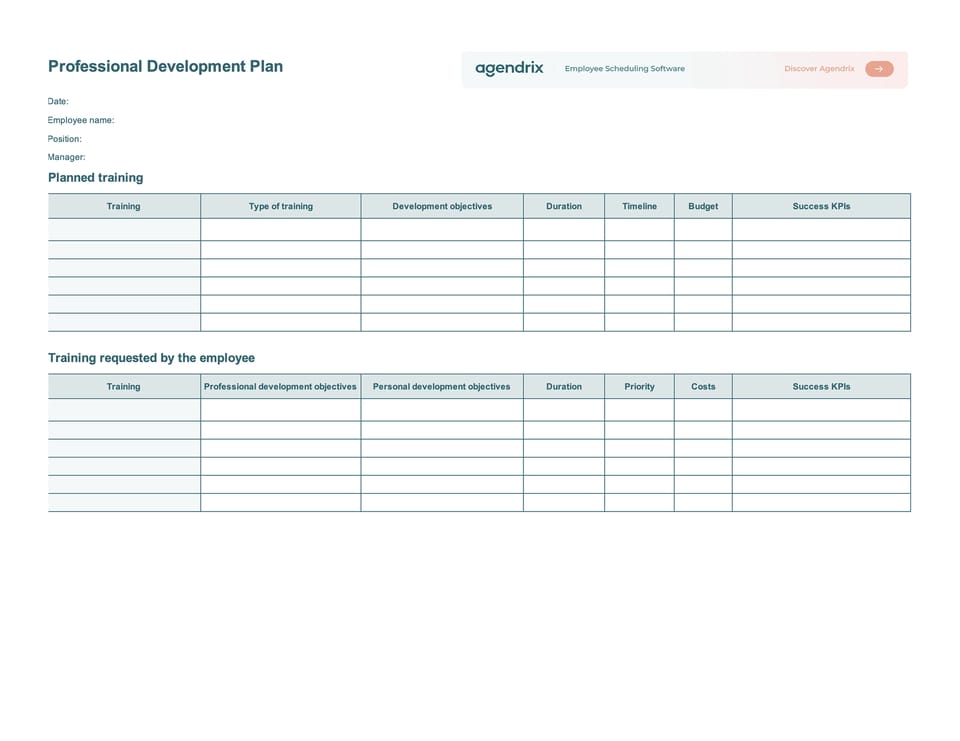 Free Excel Professional Development Plan Template - Agendrix