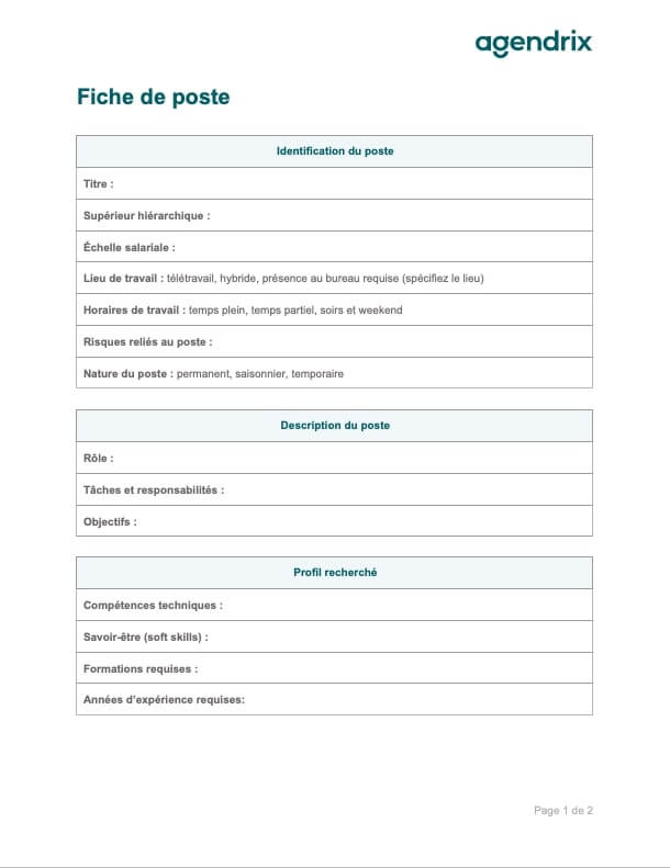 Modèle de fiche de poste gratuit à télécharger - Agendrix