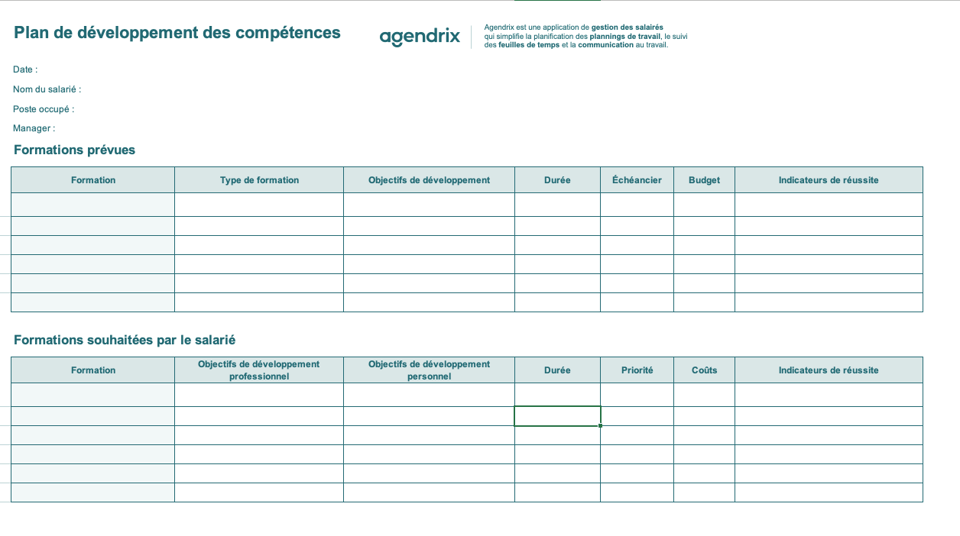 Modèle Excel de plan de développement des compétences gratuit