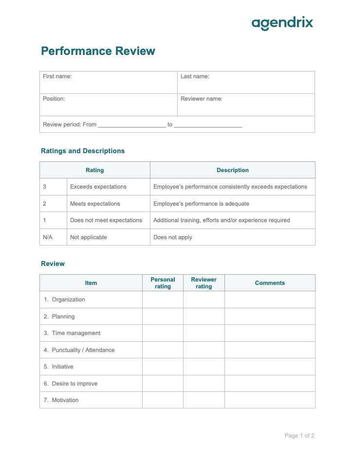 Word Performance Review Template