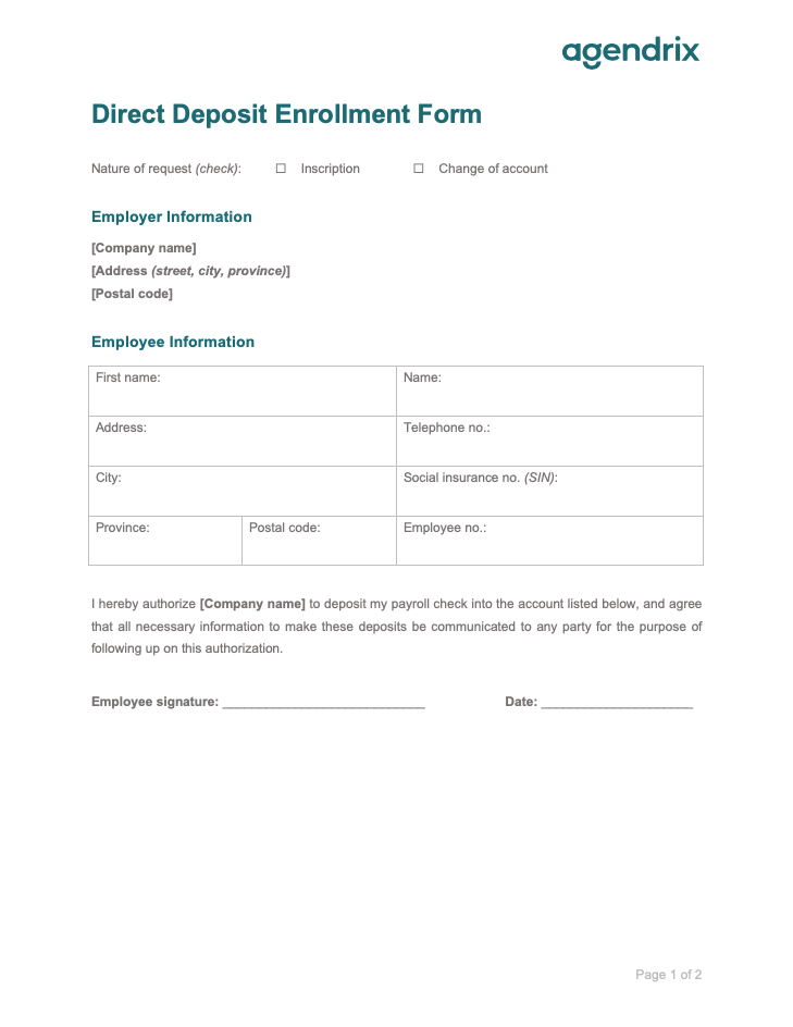 Employee Direct Deposit Enrollment Form