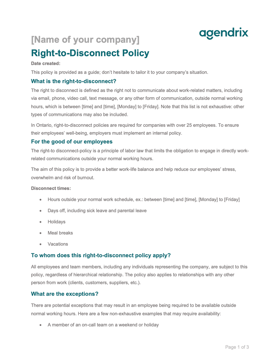 Right-to-disconnect policy template