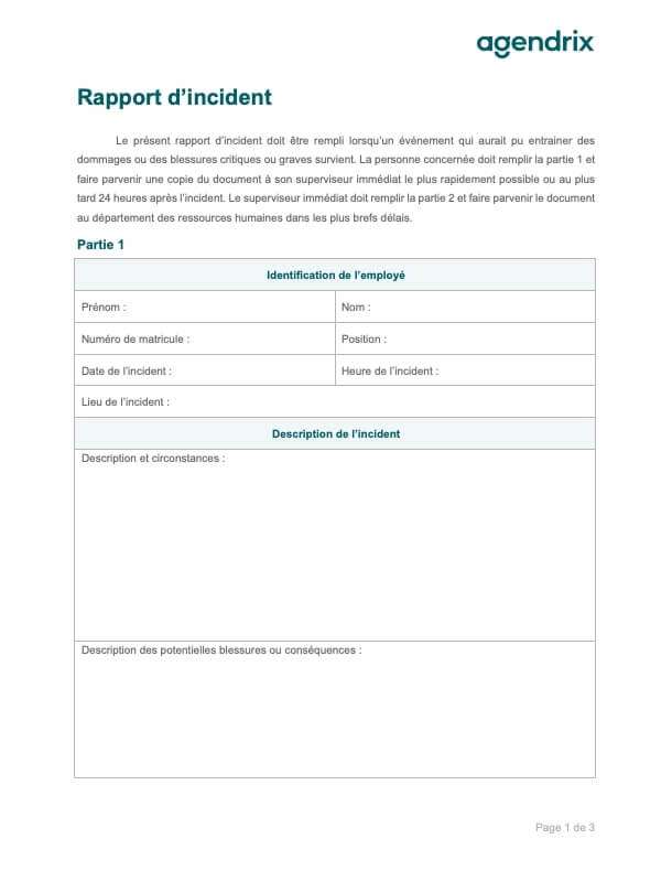 Modèle de rapport d'incident