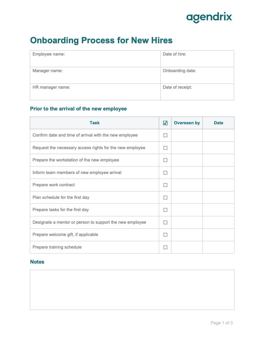 Onboarding template for new hires