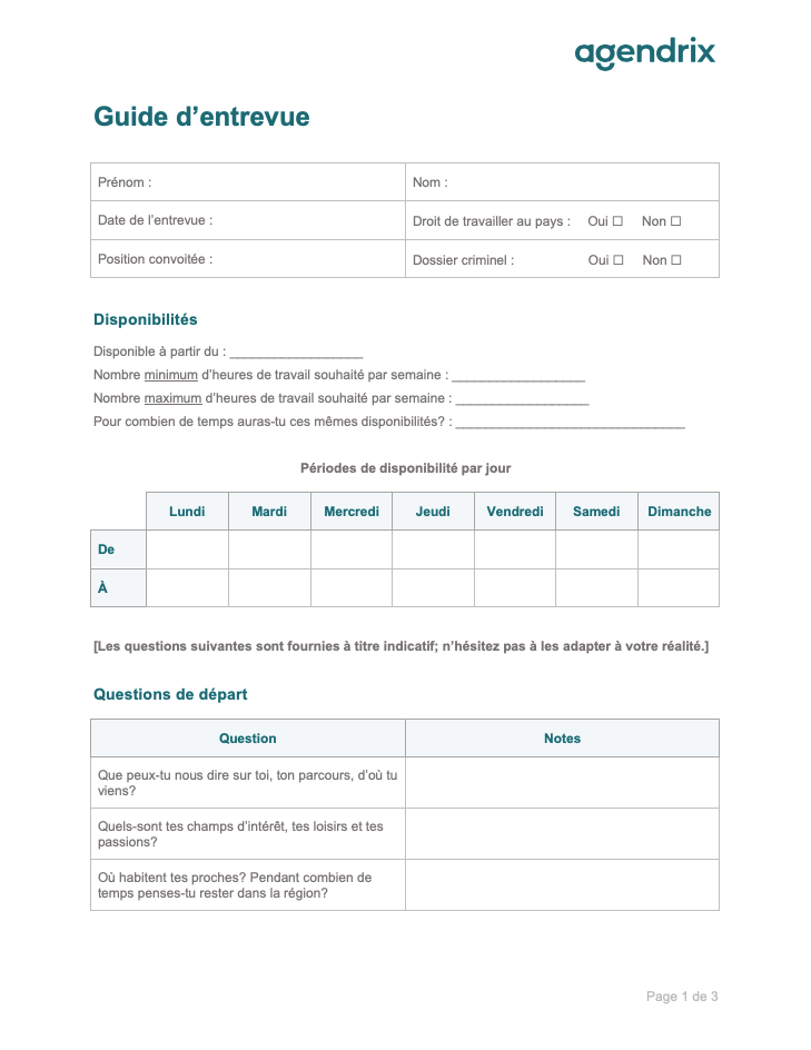 Exemple de guide d'entrevue gratuit