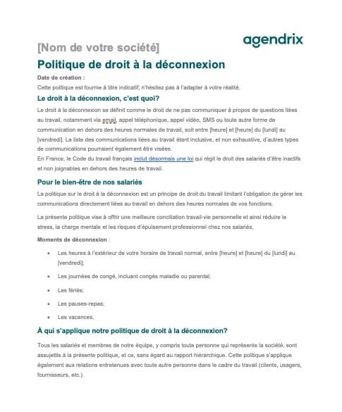 Modèle de politique de droit à la déconnexion