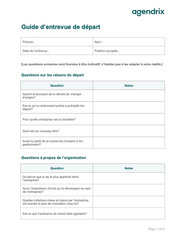 Guide d'entrevue de départ