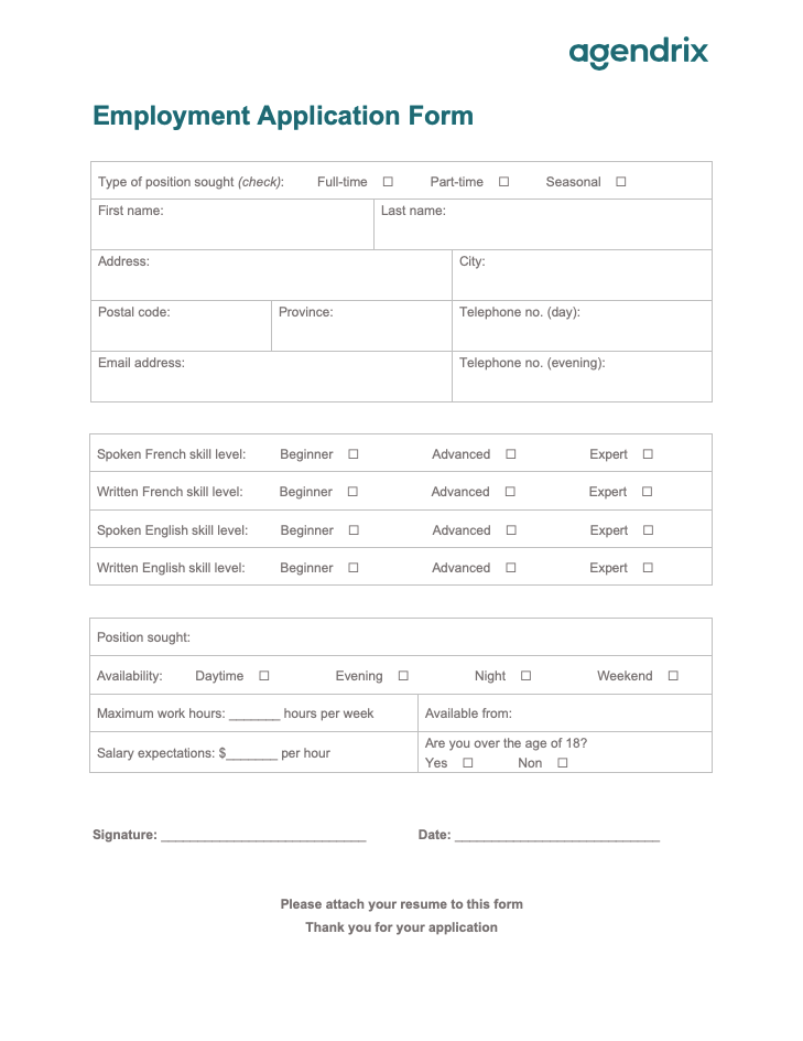 Employee Application Form