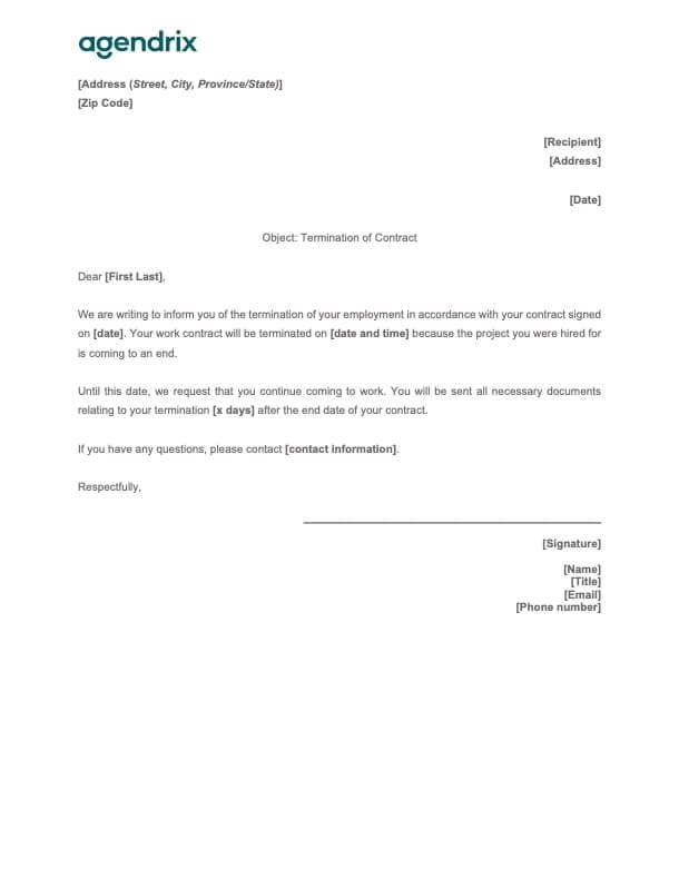 Free Contract Termination Letter Template to Download - Agendrix