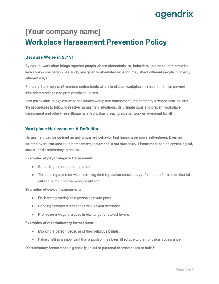 Workplace Harassment Policy Sample