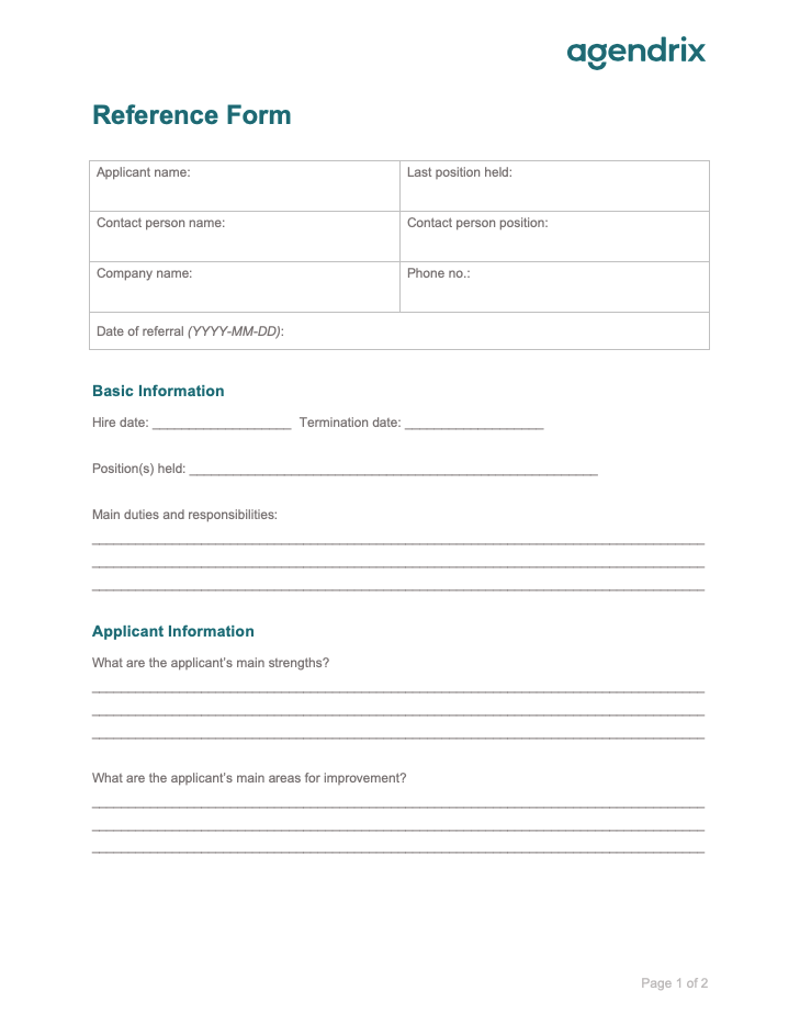 Employee Reference Form Template