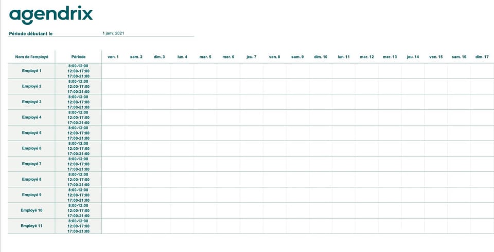 Modèle Excel de planning de congés des employés