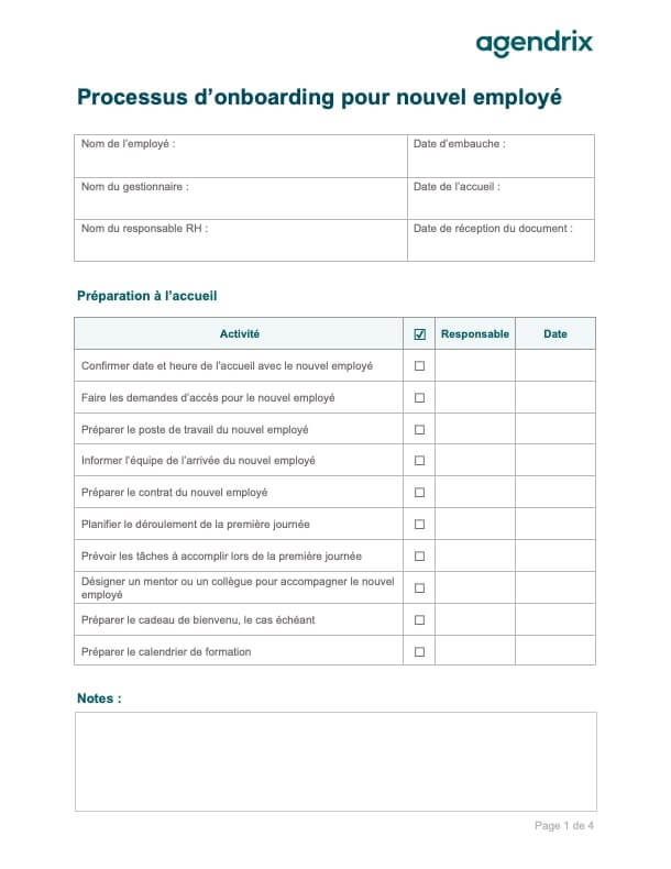 Processus d'onboarding pour nouvel employé