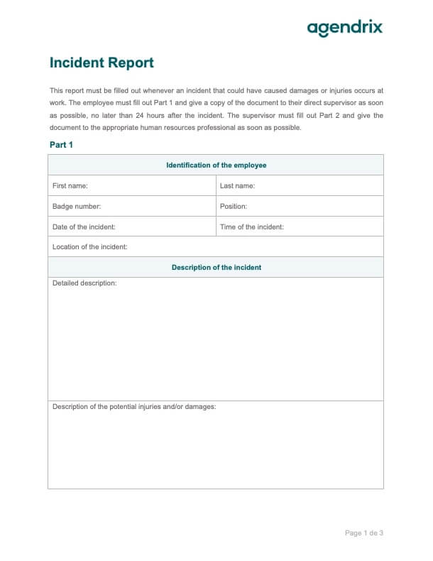 Workplace Incident Report Template