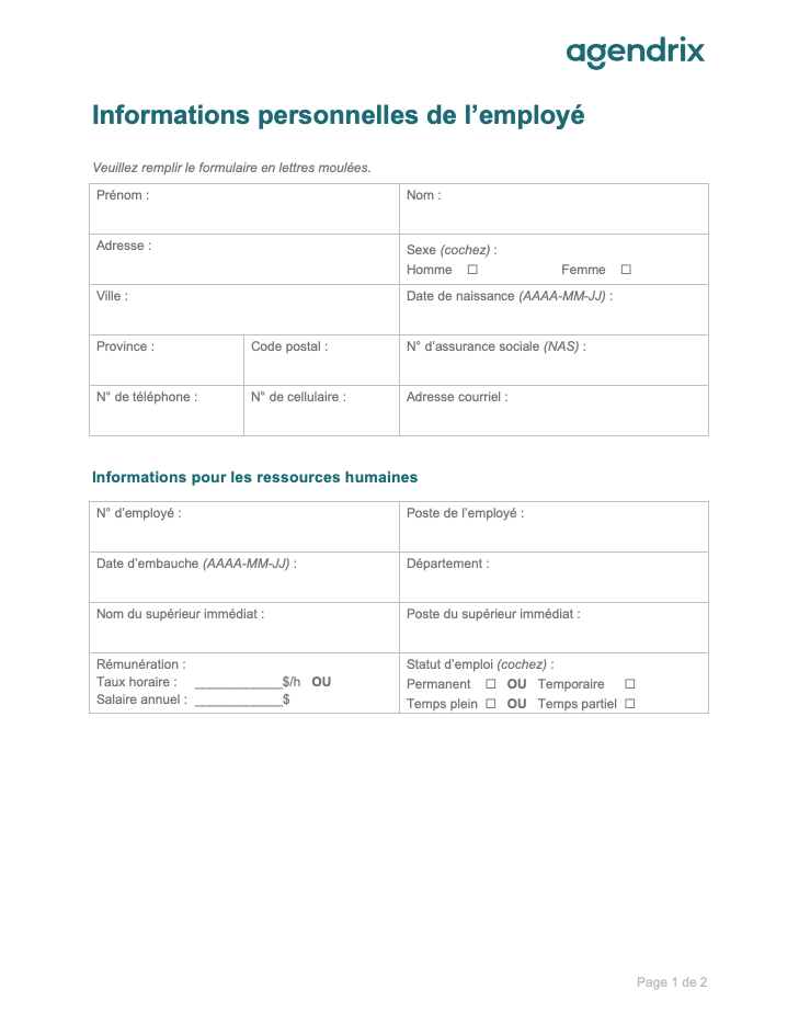 Formulaire d'informations personnelles de l'employé