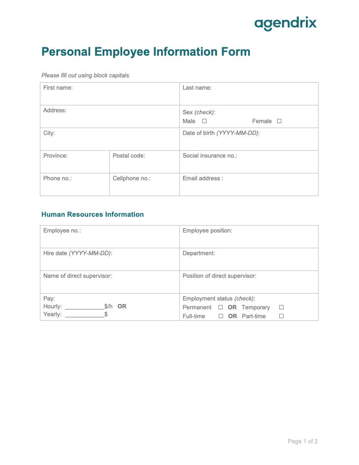 Personal Employee Information Form