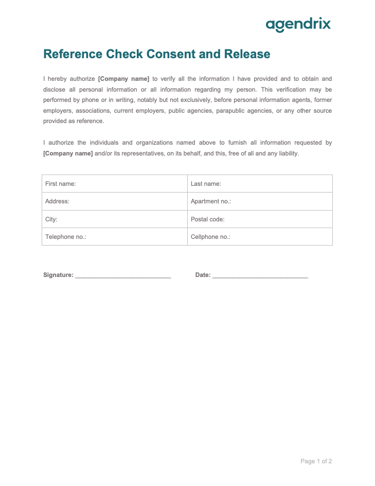 Reference Check Consent and Release Form