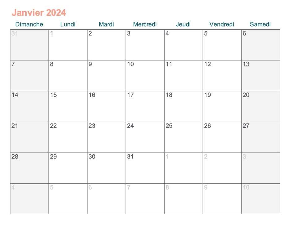 Calendrier Janvier 2024 à Imprimer - Time Management Tools By Axnent