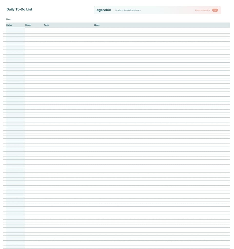 Restaurant to-do list template screenshot