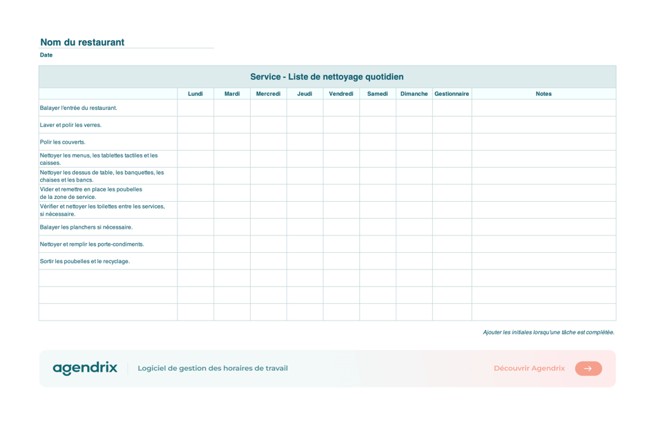 screenshot checklist nettoyage restaurant