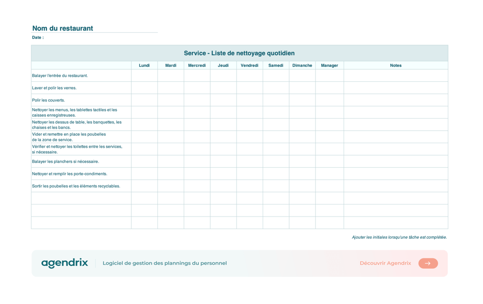 screenshot checklist nettoyage restaurant