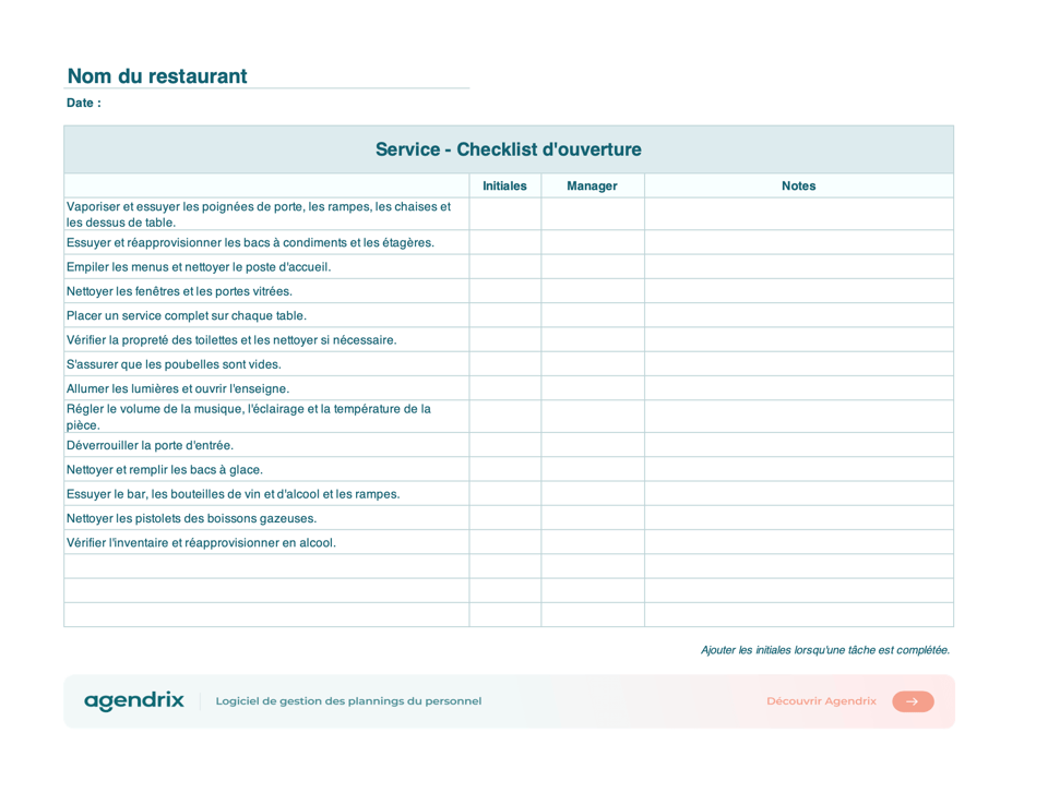 screenshot checklist ouverture restaurant