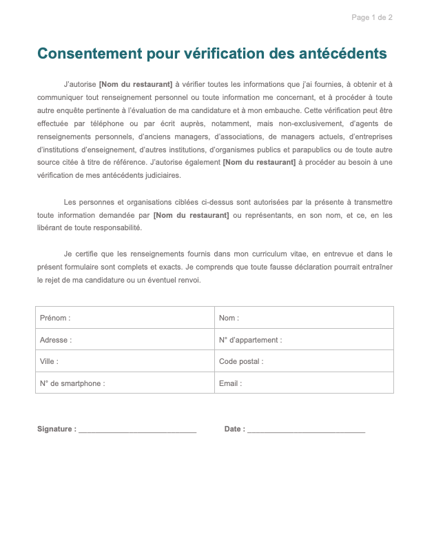 screenshot formulaire verification antecedents restaurant