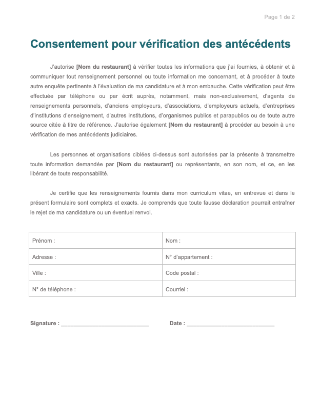 screenshot formulaire verification antecedents restaurant