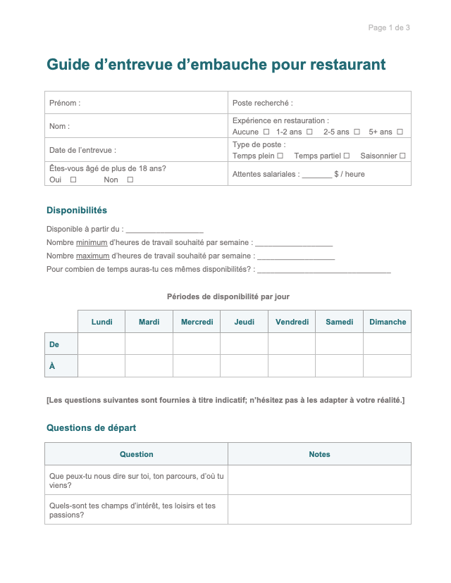 screenshot guide entrevue restaurant