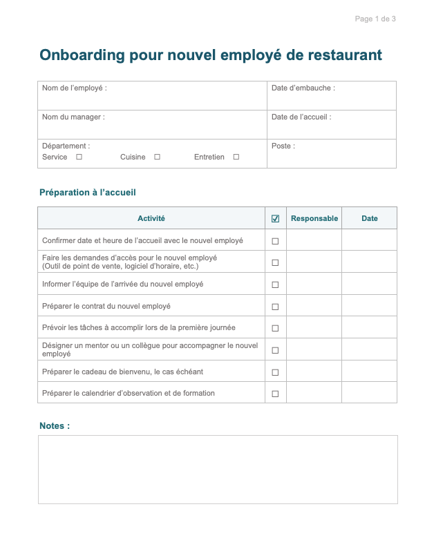 screenshot onboarding nouveau salarie restaurant