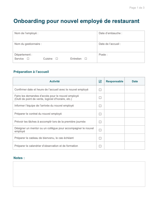 screenshot onboarding nouvel employe restaurant