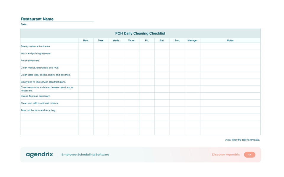 screenshot restaurant cleaning checklist