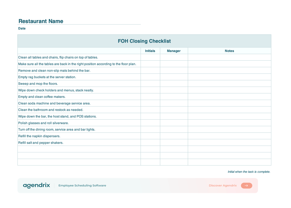 screenshot restaurant closing checklist
