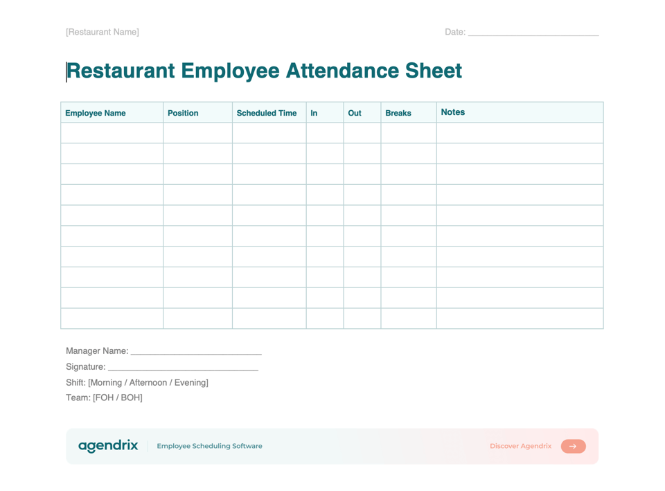 screenshot restaurant employee attendance sheet