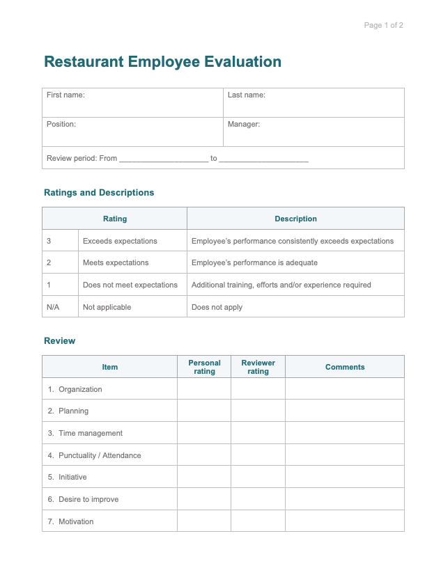 screenshot restaurant employee evaluation