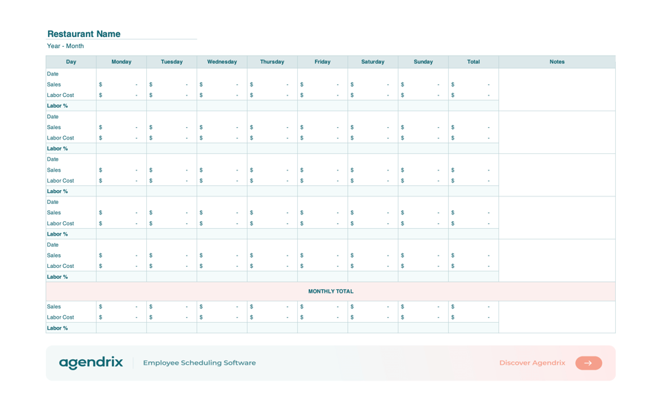 Screenshot restaurant labor costs calculator