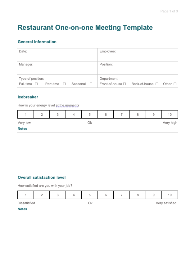 screenshot restaurant one-on-one meeting template