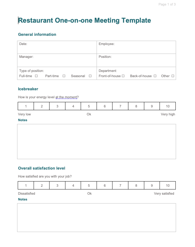 screenshot restaurant one-on-one meeting template