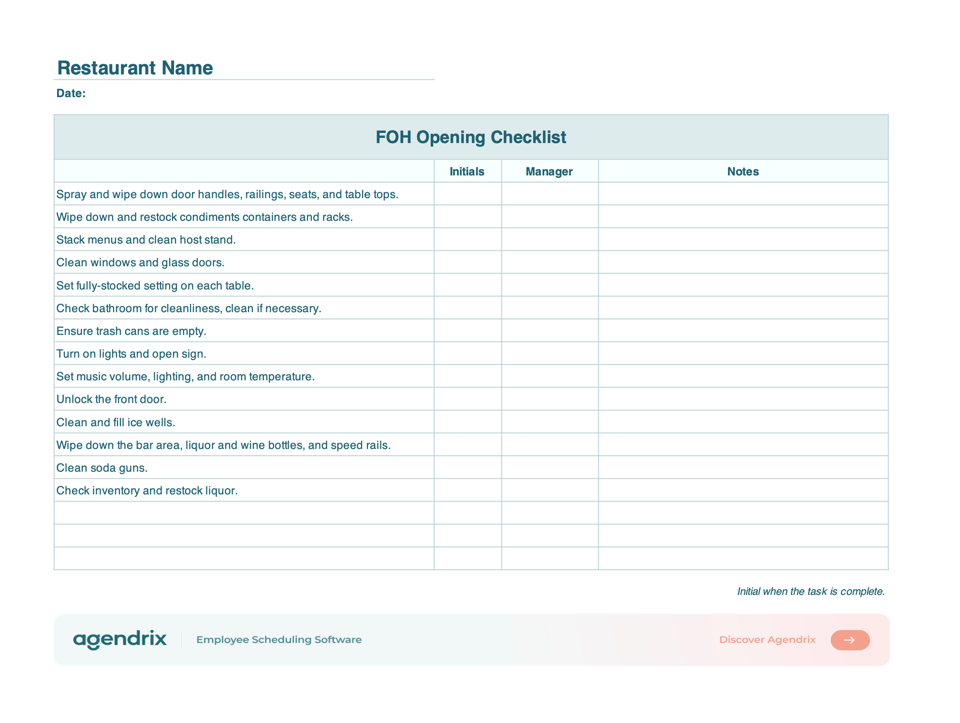 screenshot restaurant opening checklist