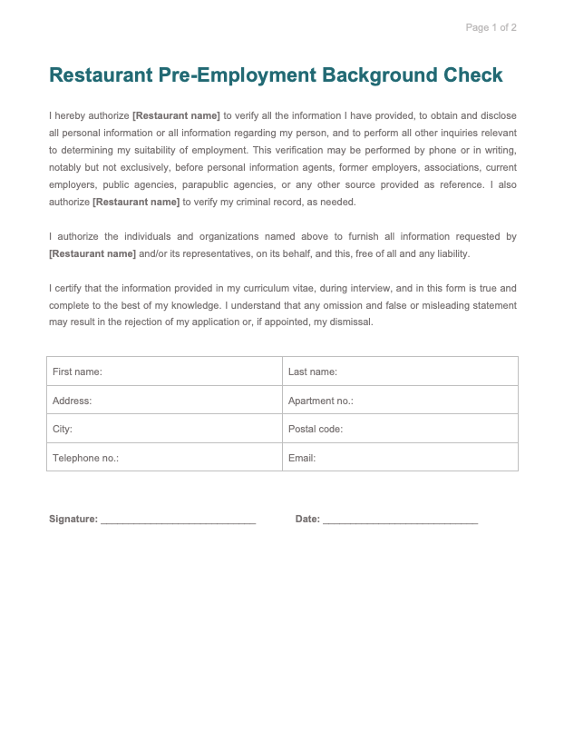 screenshot restaurant pre-employment background check