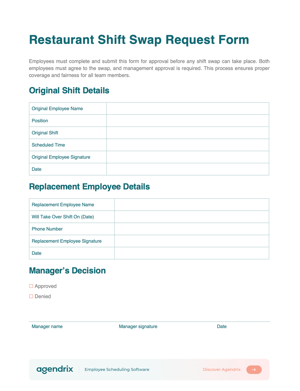 Word template of shift swap form