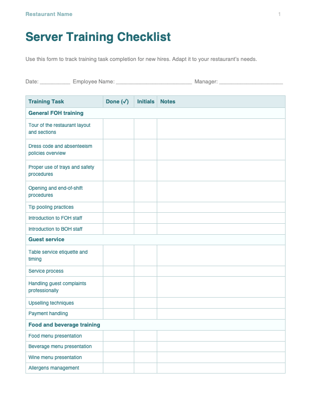 screenshot server training checklist