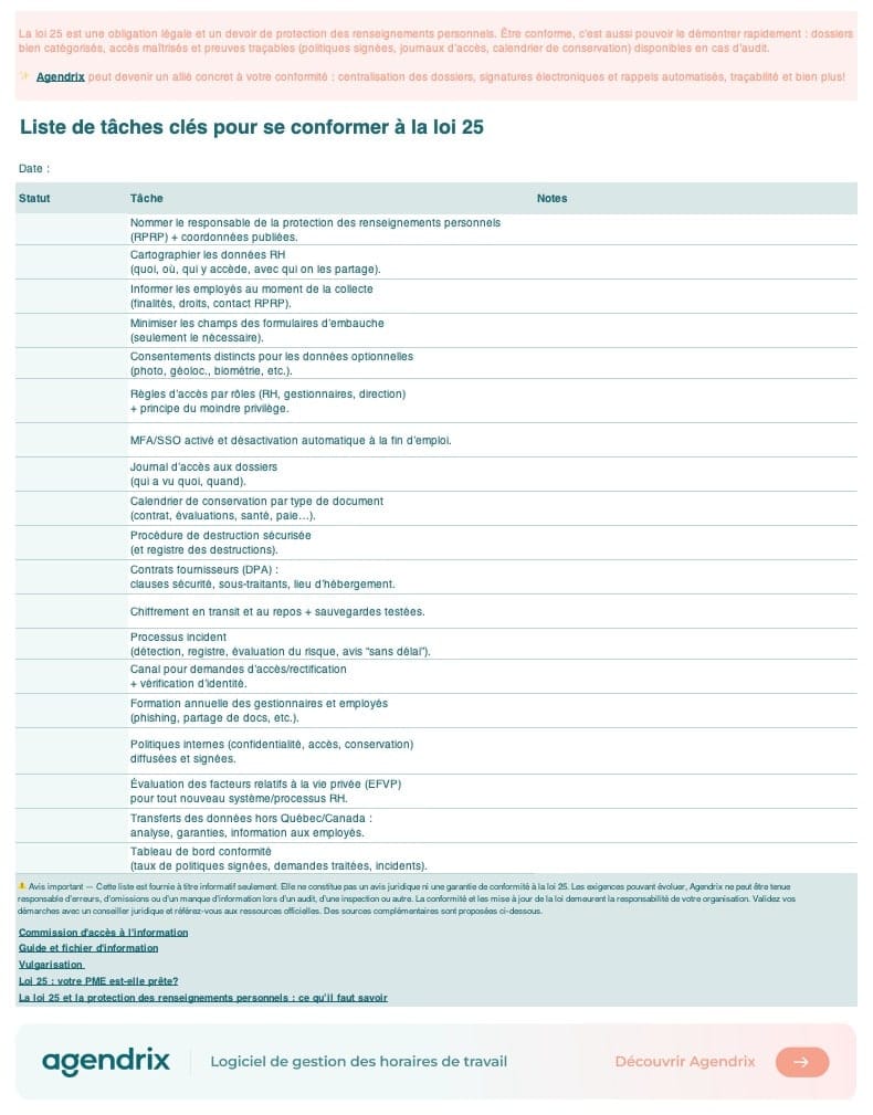 Capture d'écran de la ressource Liste de contrôle pour dossier de l'employé