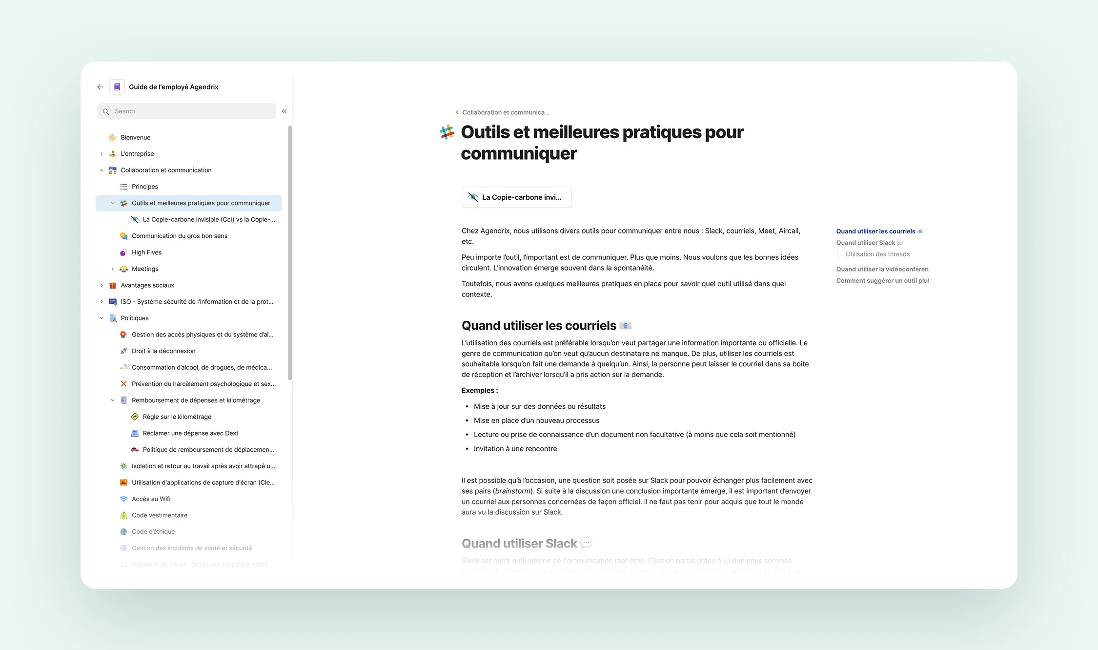 Agendrix Coda page about communition