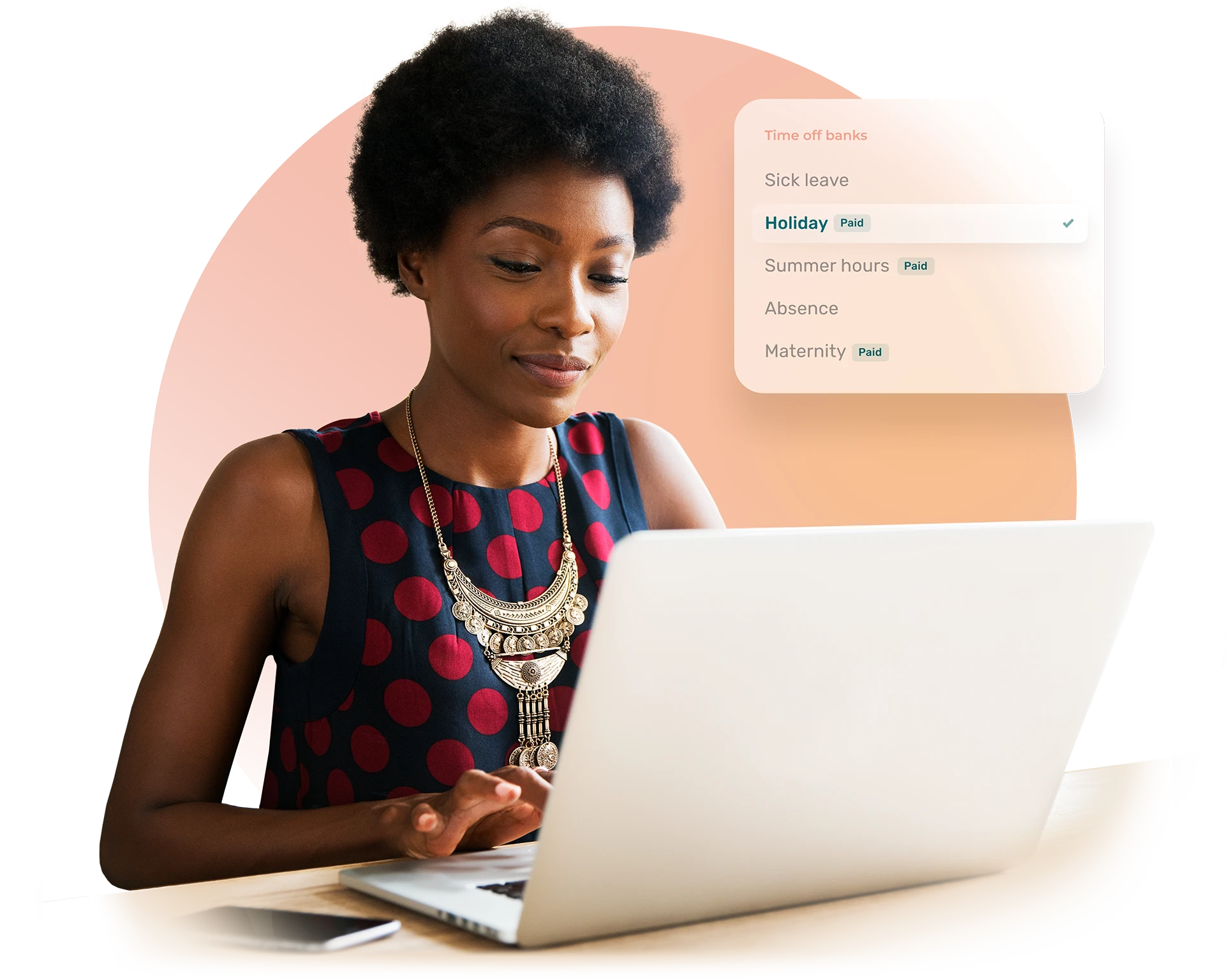 Woman updating her business schedule and more precisely the type of day off request