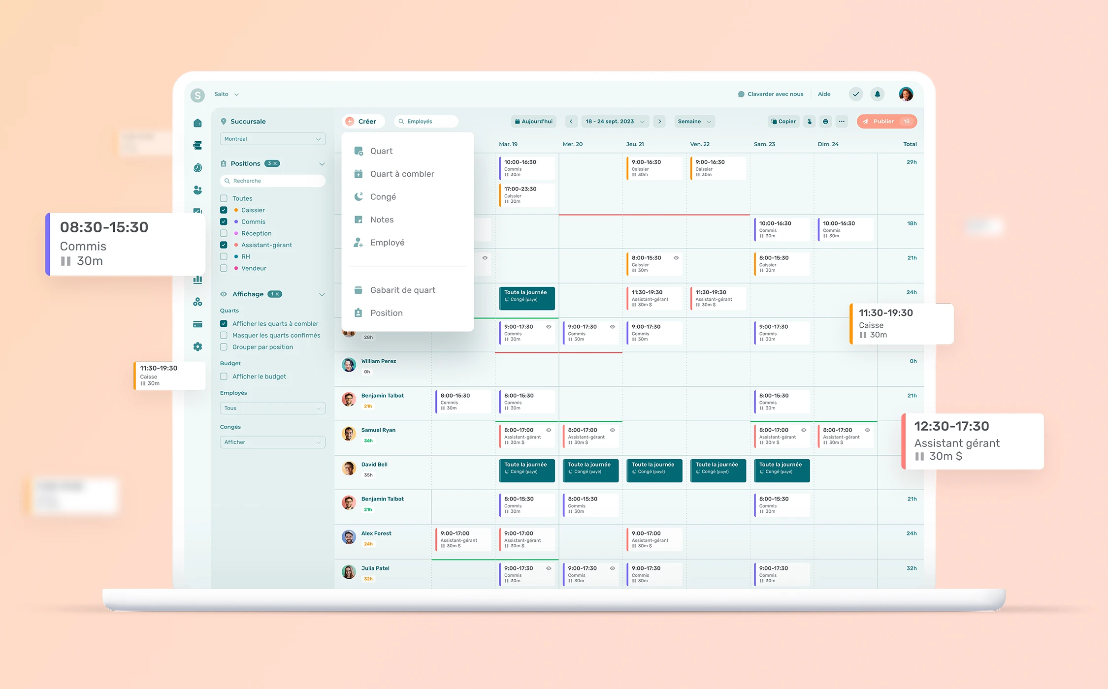 Conflit d'horaire dans l'interface de l'application Agendrix.