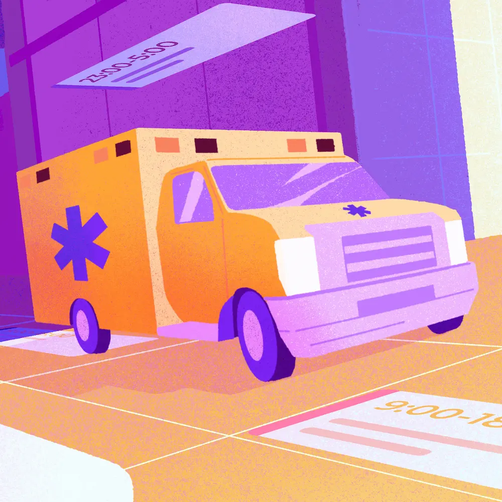 Ambulance rolling on a schedule with floating shifts behind