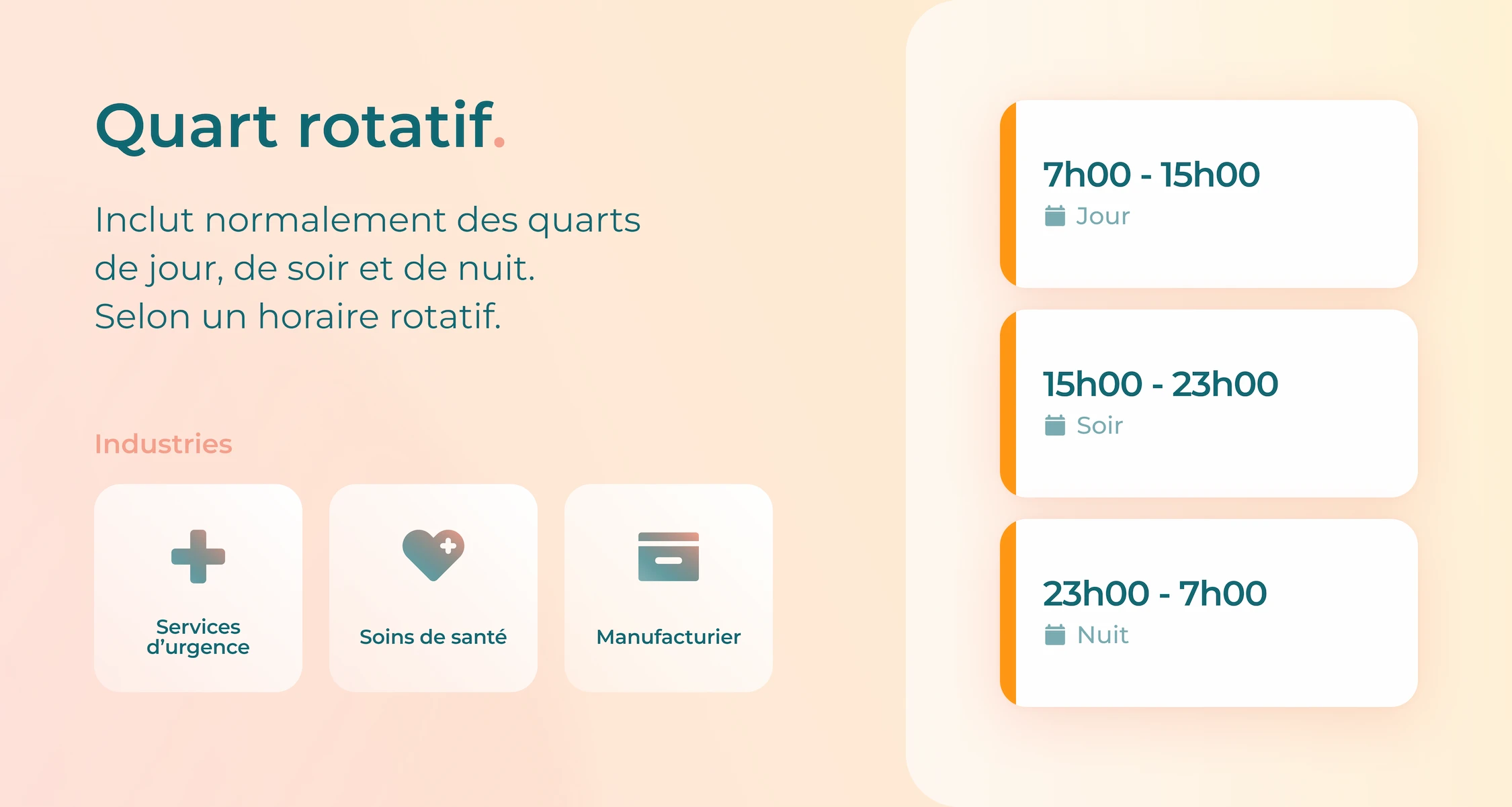 Image avec des détails sur les quarts de travail rotatifs et les secteurs qui les utilisent.